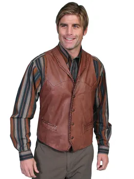 Scully Leather Mens Whip Stitch Leather Lapel Vest Ranch Tan