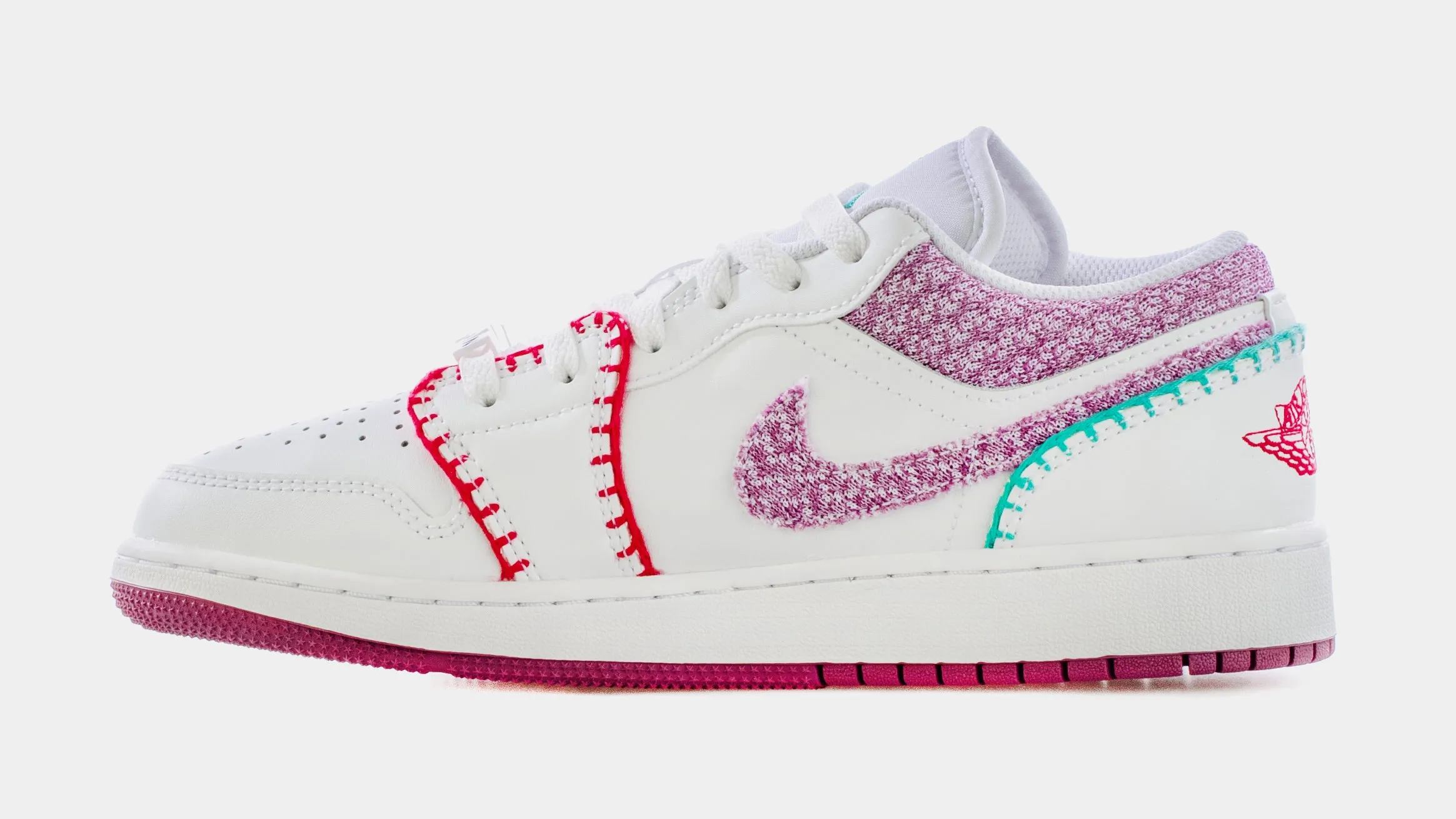 Air Jordan 1 Low Knit Grade School Lifestyle Shoes (White/Pink) Free Shipping