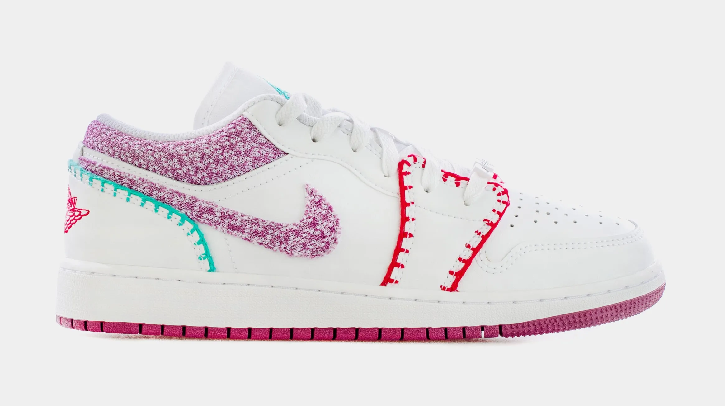 Air Jordan 1 Low Knit Grade School Lifestyle Shoes (White/Pink) Free Shipping