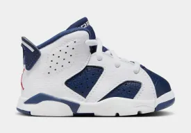 Air Jordan 6 Retro White and Midnight Navy Infant Toddler Lifestyle Shoes (White/Varsity Red/Midnight Navy)