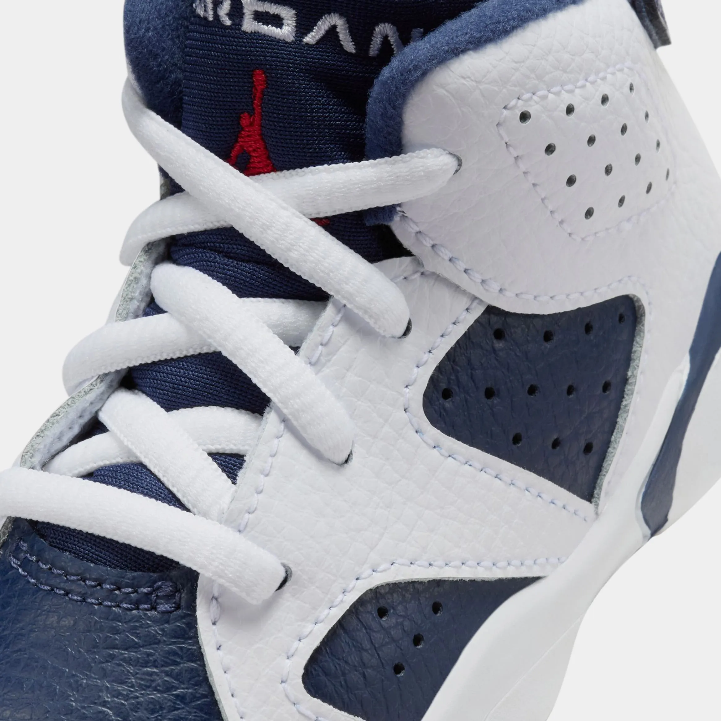 Air Jordan 6 Retro White and Midnight Navy Infant Toddler Lifestyle Shoes (White/Varsity Red/Midnight Navy)