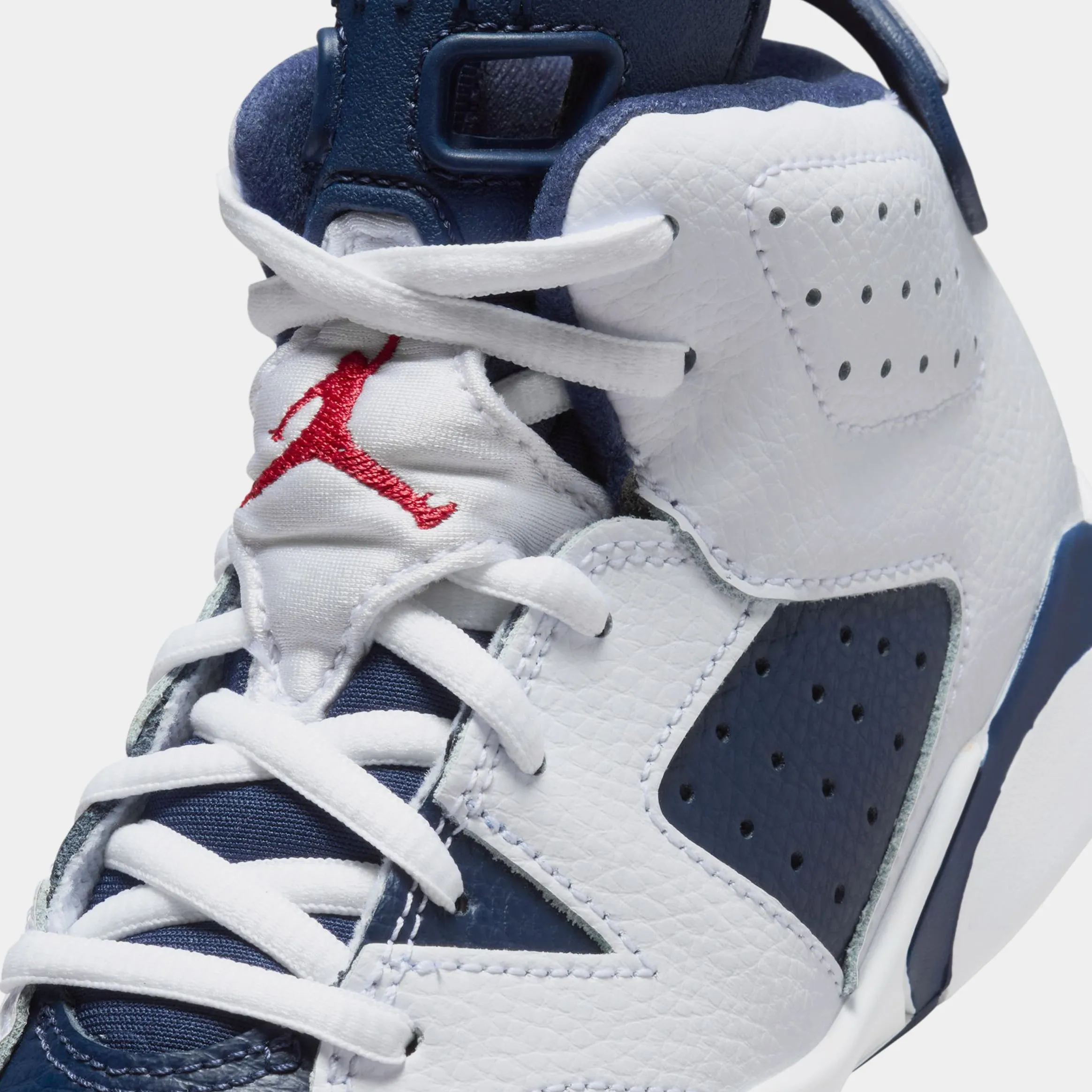 Air Jordan 6 Retro White and Midnight Navy Preschool Lifestyle Shoes (White/Varsity Red/Midnight Navy)