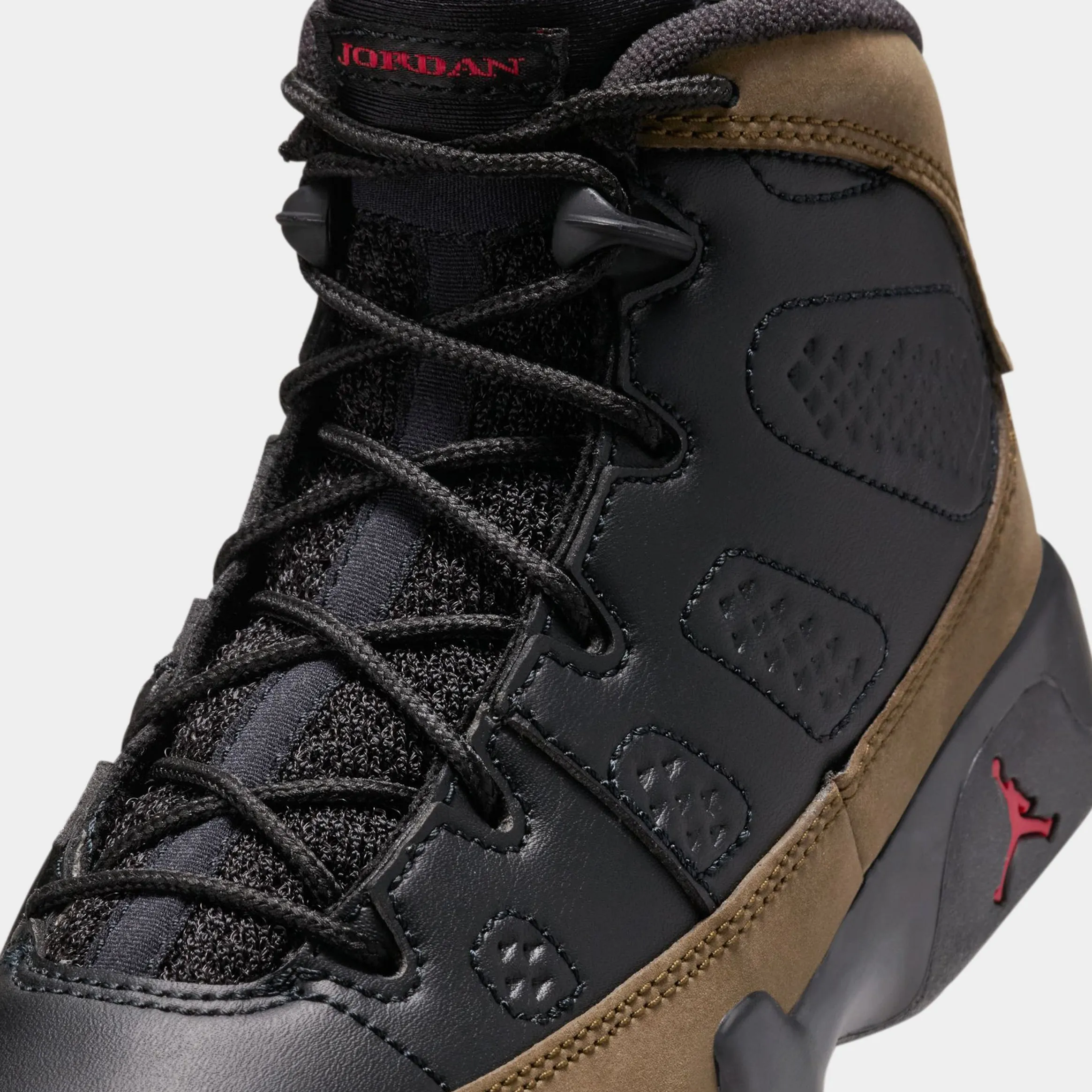 Air Jordan 9 Retro Olive Preschool Lifestyle Shoes (Black/True Red/Light Olive)