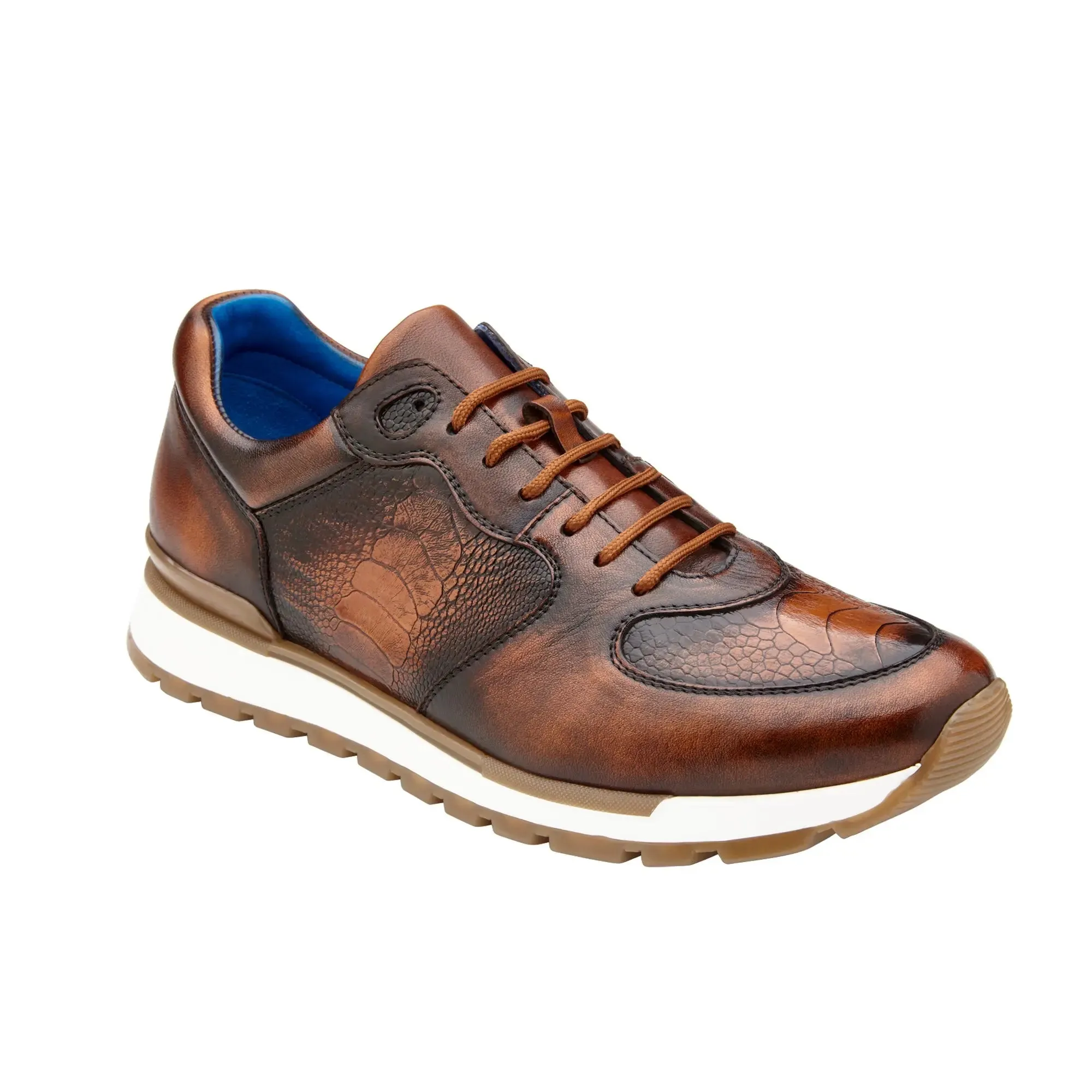 Belvedere Bobo in Antique Walnut Genuine Ostrich Leg & Italian Calf Sneakers