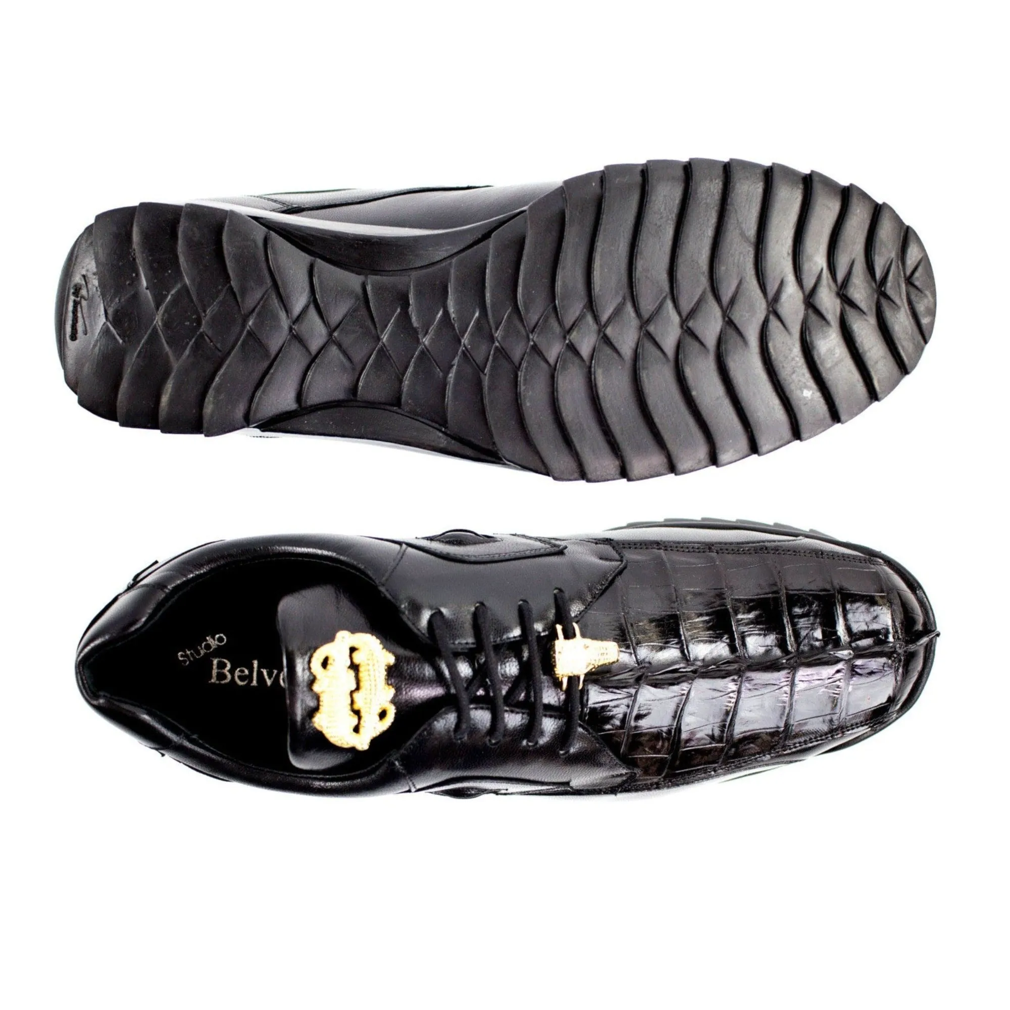 Belvedere Vasco in Black Genuine Hornback Crocodile & Soft Calf Sneakers