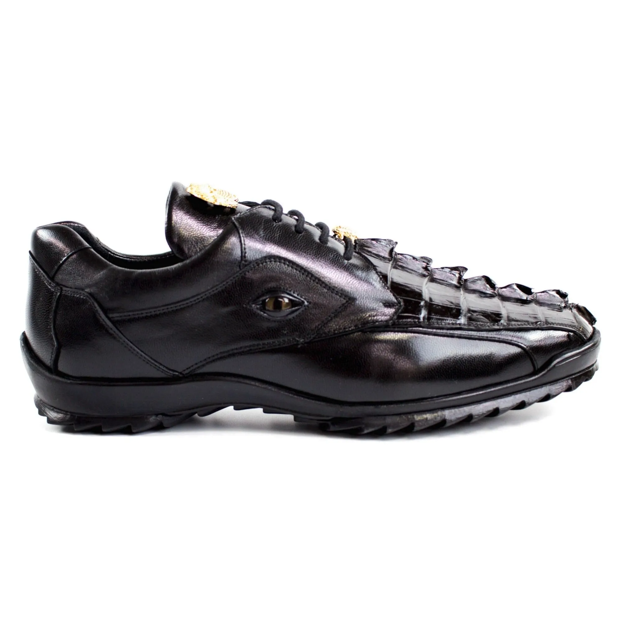 Belvedere Vasco in Black Genuine Hornback Crocodile & Soft Calf Sneakers