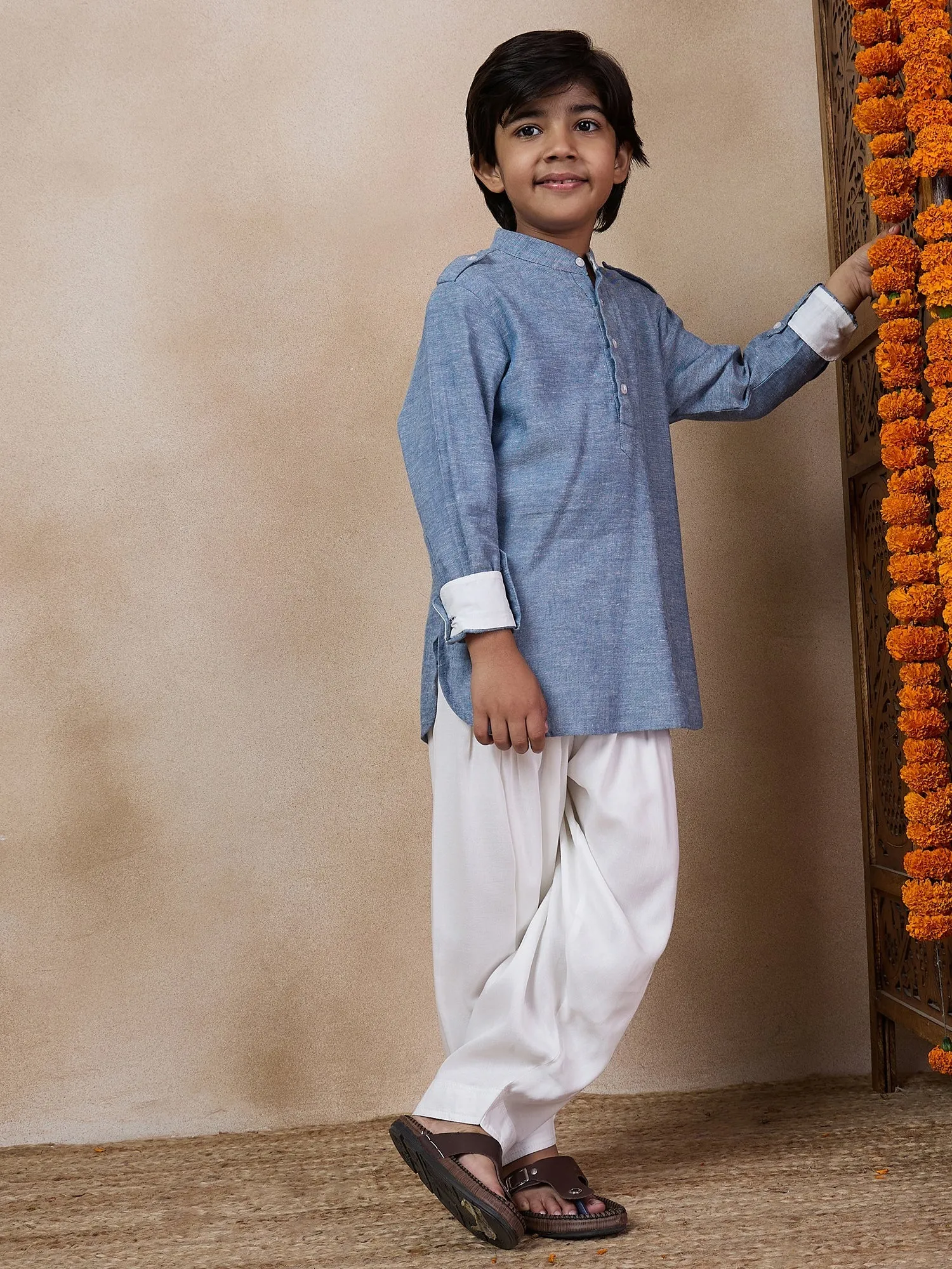 Boys Band Collar Straight Kurta With Salwar