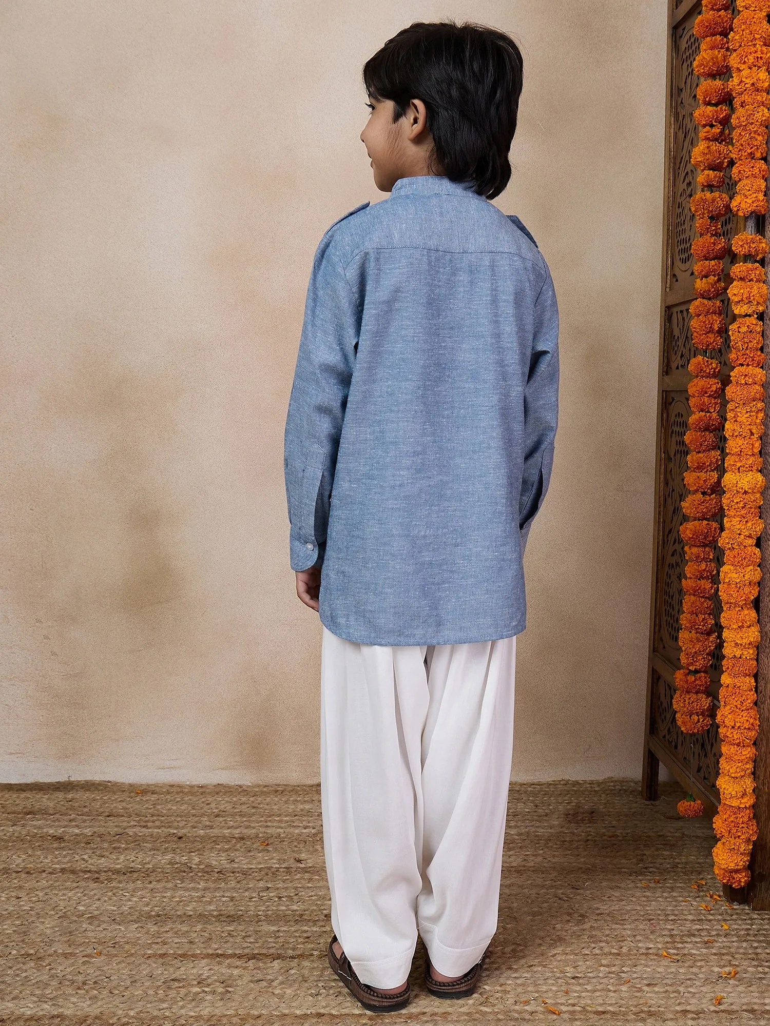 Boys Band Collar Straight Kurta With Salwar