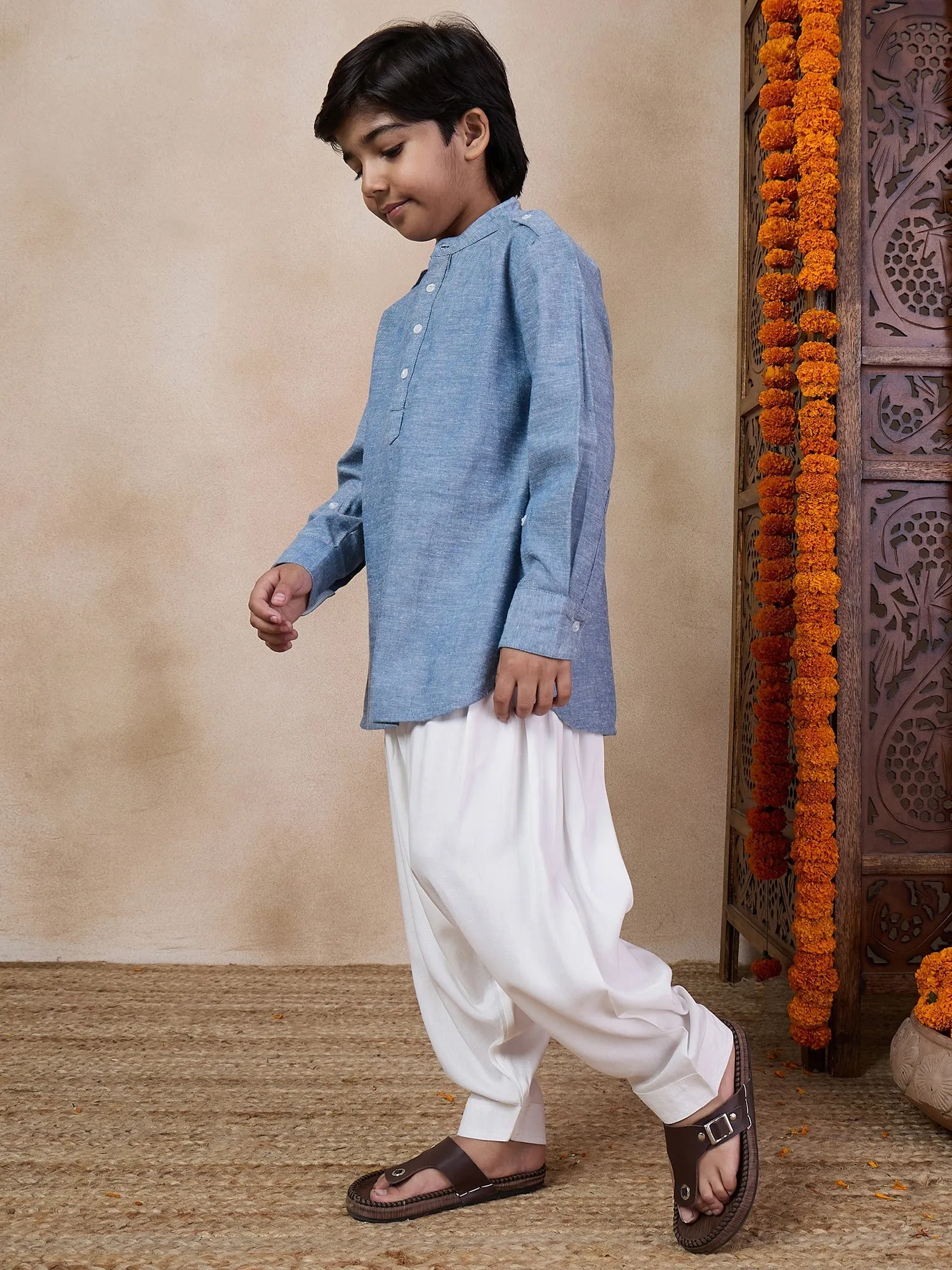 Boys Band Collar Straight Kurta With Salwar