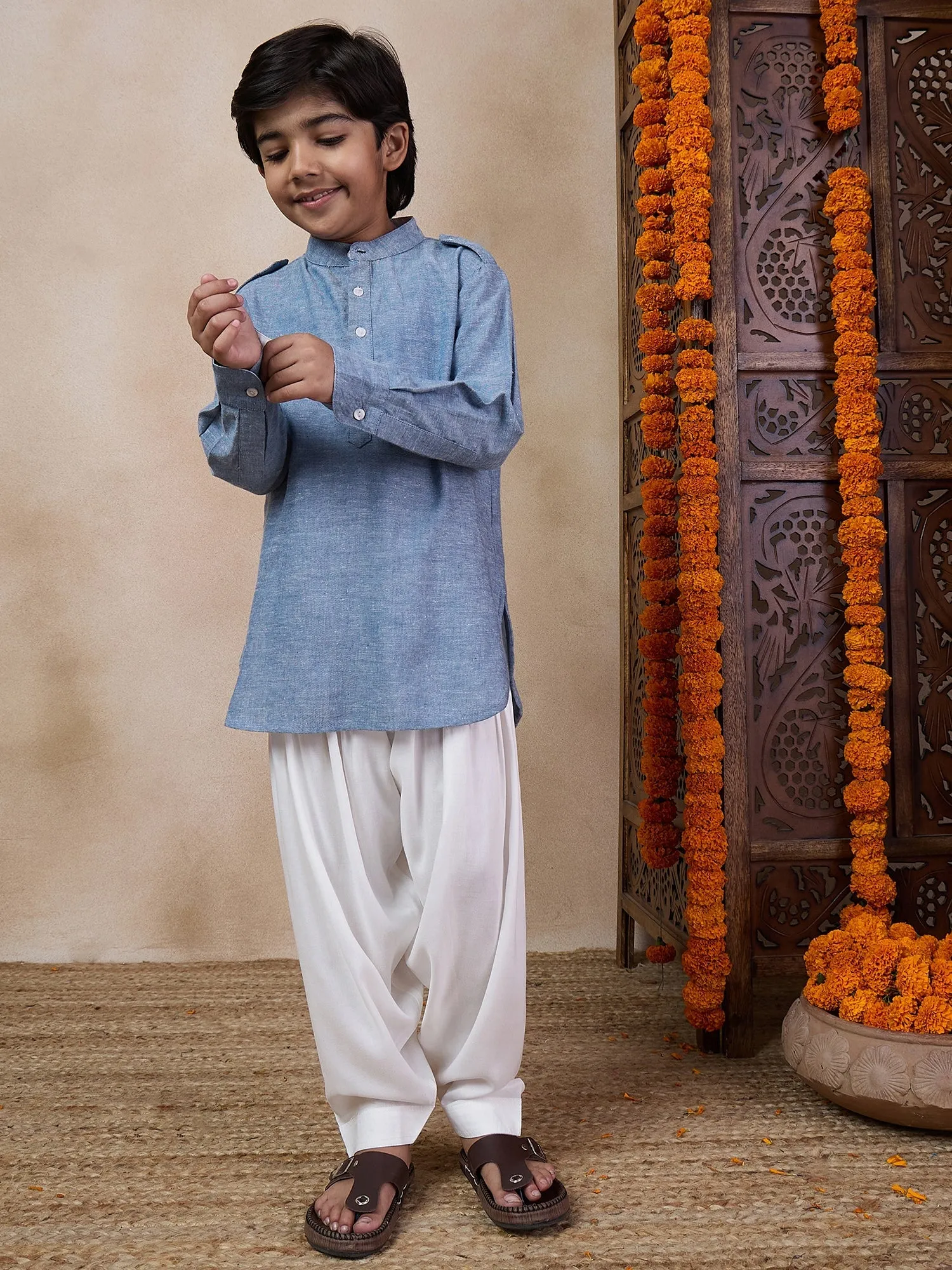 Boys Band Collar Straight Kurta With Salwar