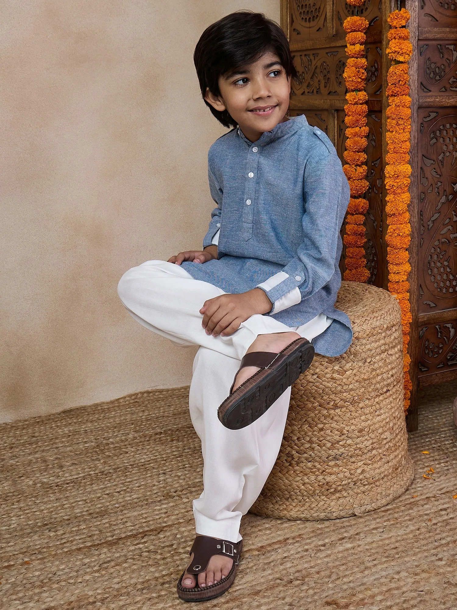 Boys Band Collar Straight Kurta With Salwar