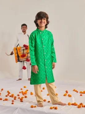 Boys Embroidered Regular Beads And Stones Kurta With Pyjamas