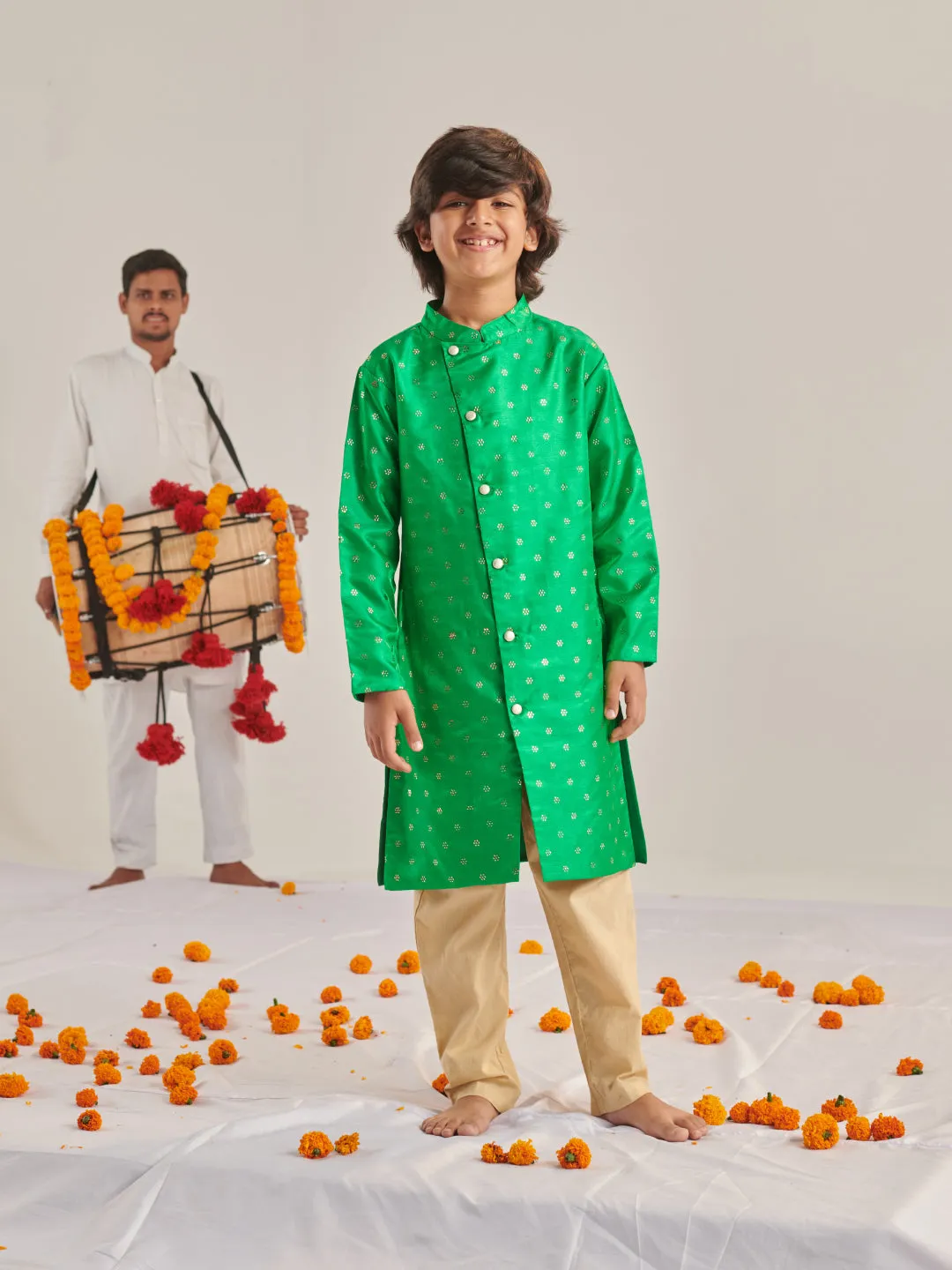 Boys Embroidered Regular Beads And Stones Kurta With Pyjamas