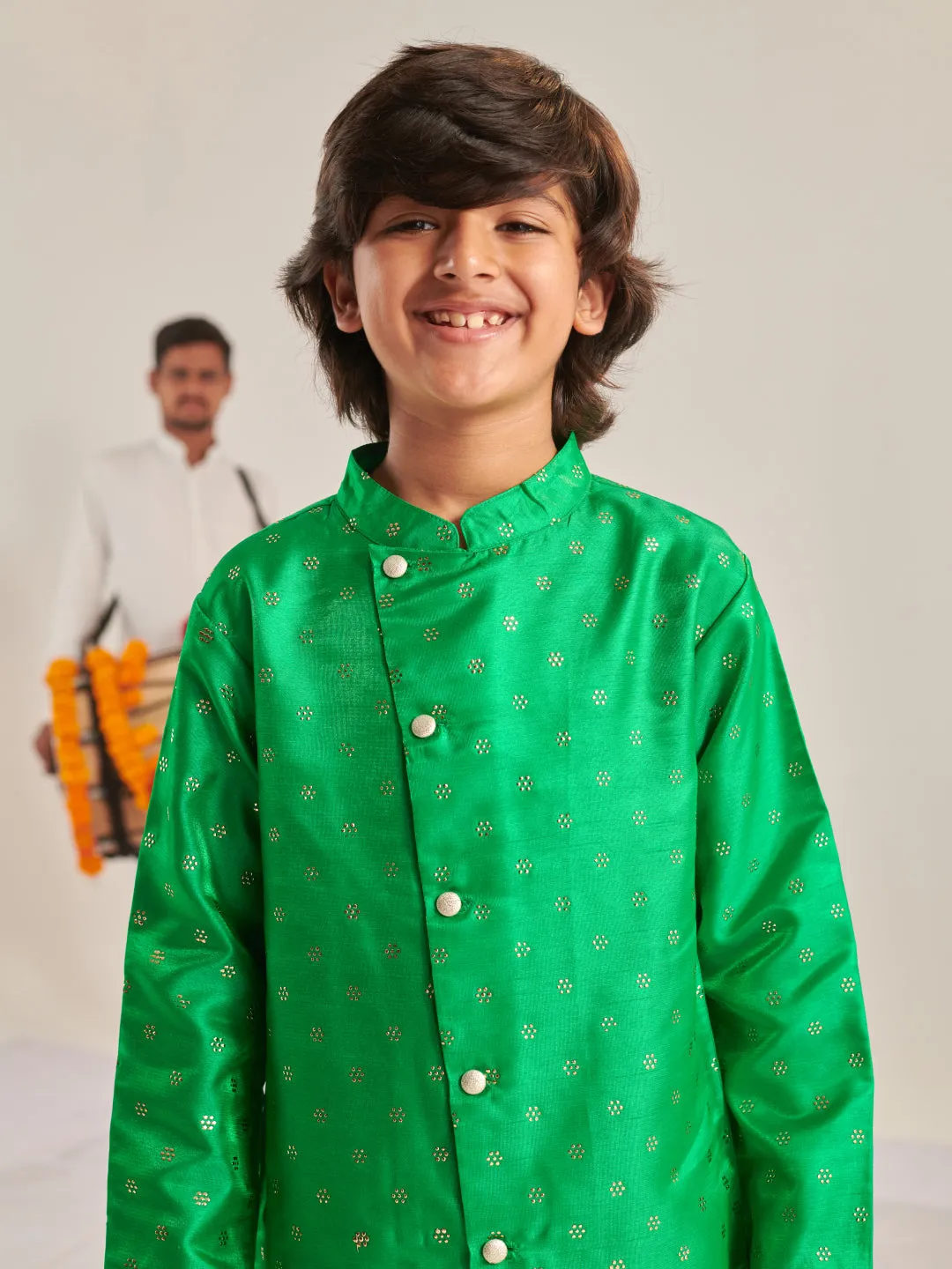 Boys Embroidered Regular Beads And Stones Kurta With Pyjamas