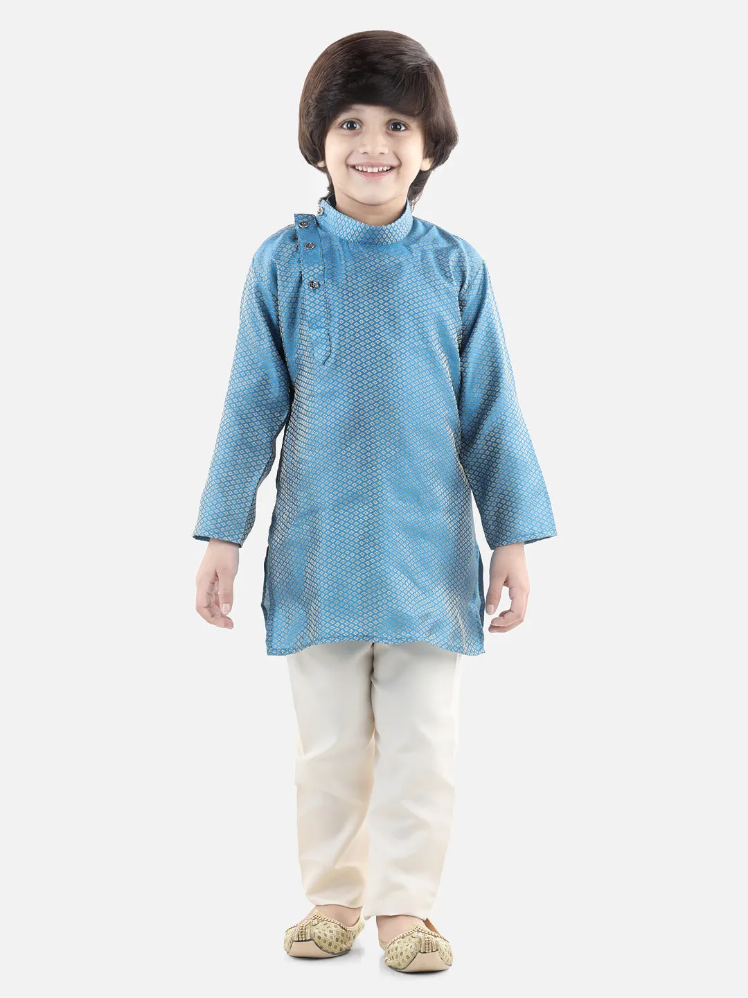 Boys Ethnic Full Sleeve Jacquard Kurta Pajama- Sky Blue