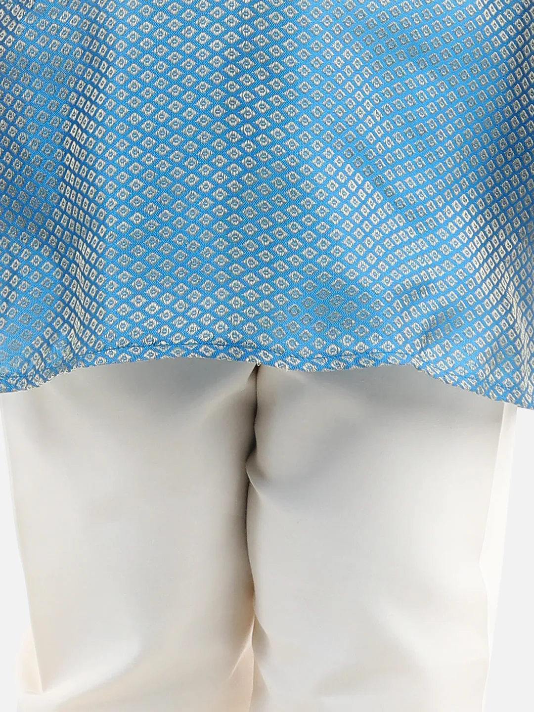 Boys Ethnic Full Sleeve Jacquard Kurta Pajama- Sky Blue