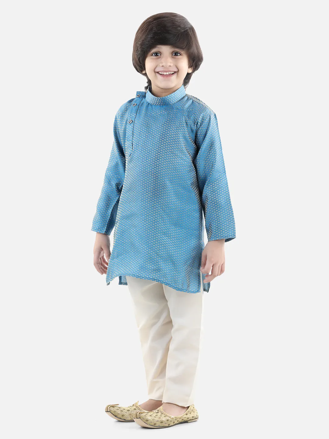 Boys Ethnic Full Sleeve Jacquard Kurta Pajama- Sky Blue