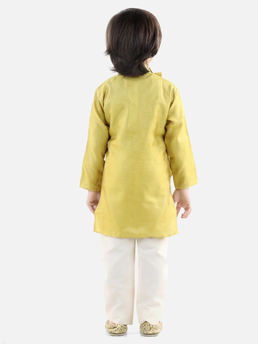 Boys Ethnic Full Sleeve Jacquard Kurta Pajama- Yellow