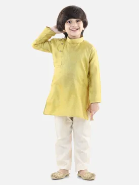 Boys Ethnic Full Sleeve Jacquard Kurta Pajama- Yellow