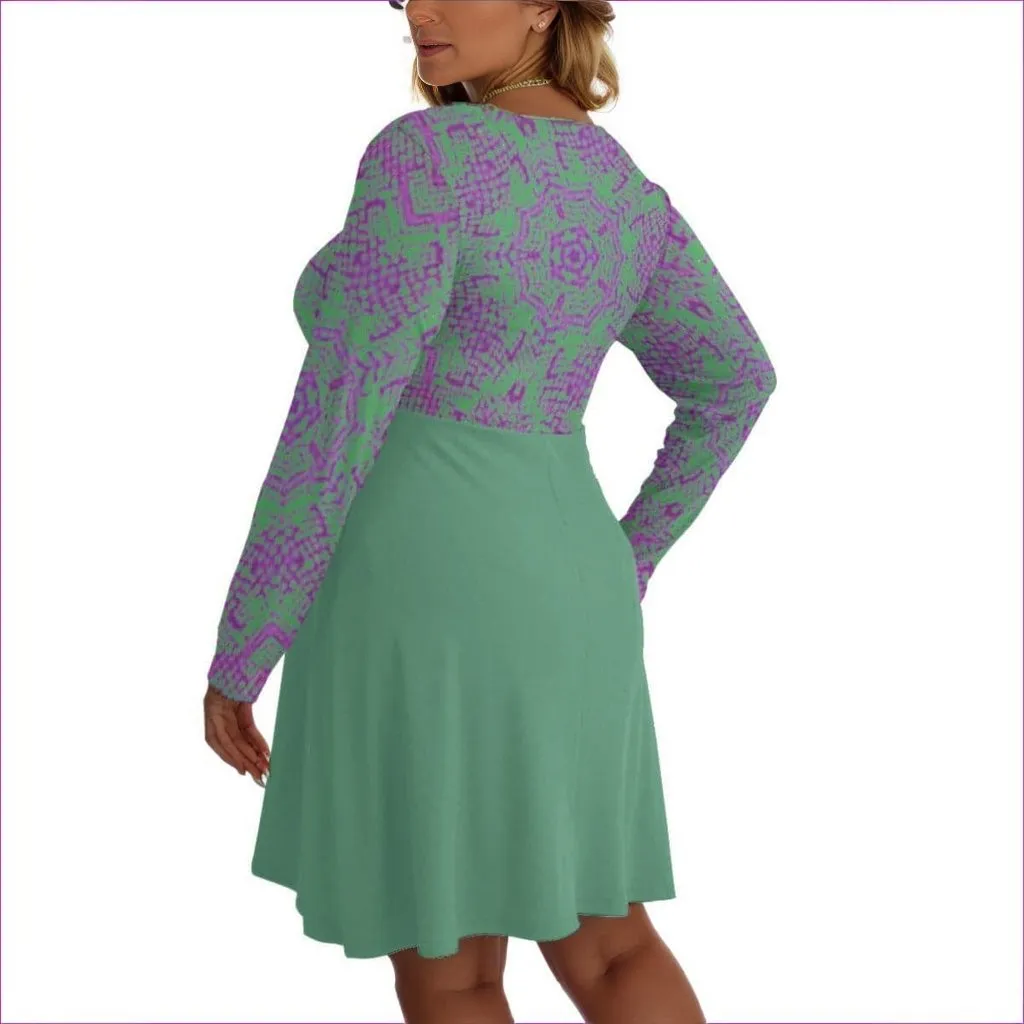 Chameleon Snake Womens V-neck Long Sleeve Dress Voluptuous ( ) Plus Size