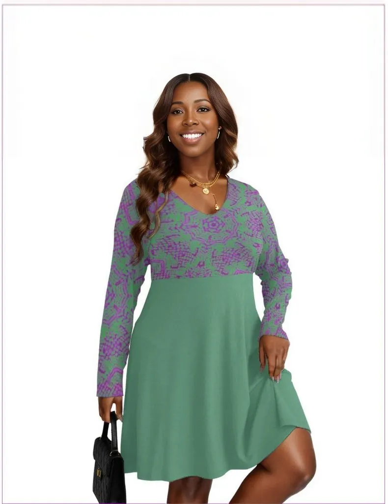 Chameleon Snake Womens V-neck Long Sleeve Dress Voluptuous ( ) Plus Size