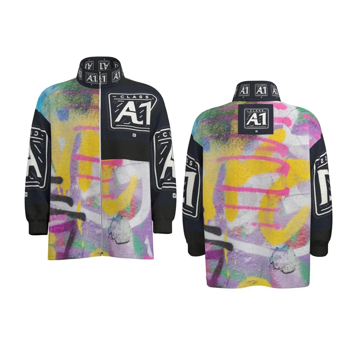 ClassA1 Graffiti Unisex Stand Collar Zipped Jacket