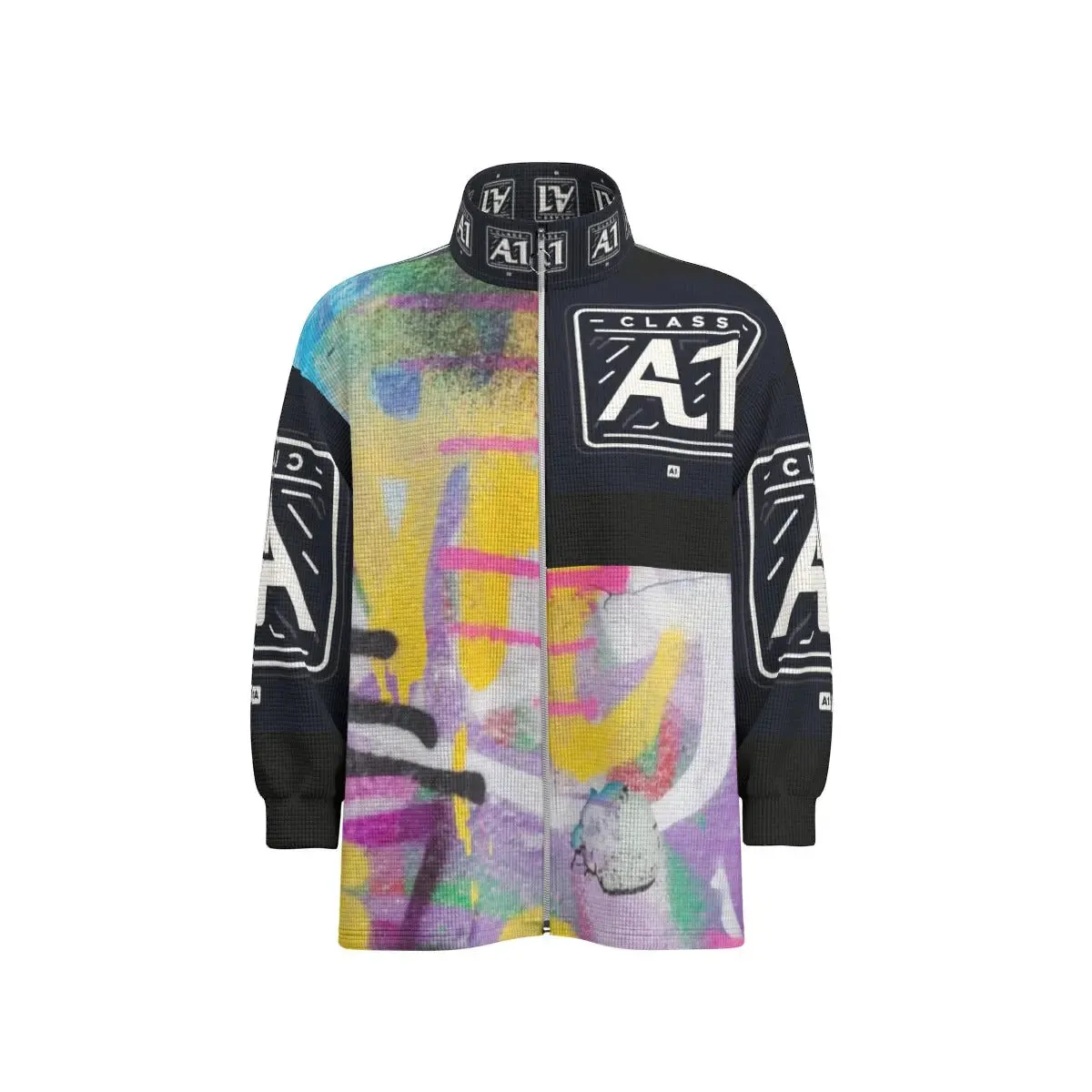 ClassA1 Graffiti Unisex Stand Collar Zipped Jacket