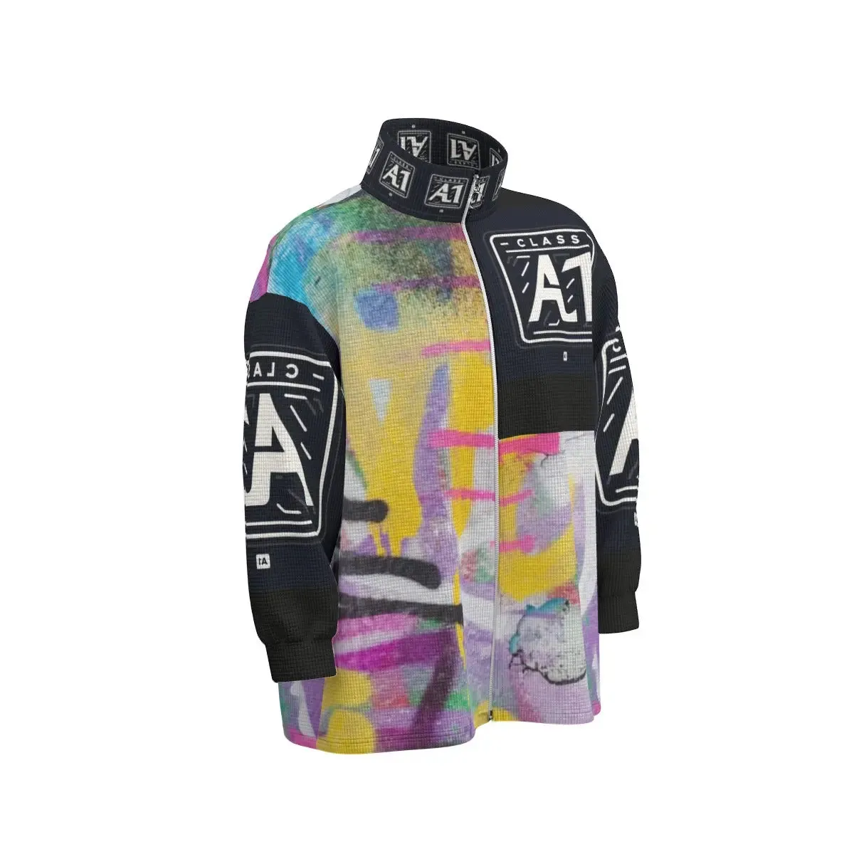 ClassA1 Graffiti Unisex Stand Collar Zipped Jacket