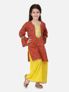 Cotton Hand Block Print Kurti Palazzo Suits sets For Girls- Coral