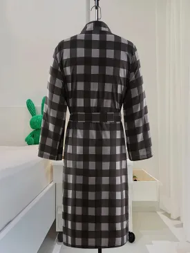 Cozy One-Piece Plaid Robe for Men - Soft, Warm, and Comfortable Home Pajamas with Lace-Up Kimono Design, Ideal for Lounging and Sleeping - Perfect Gift for Him