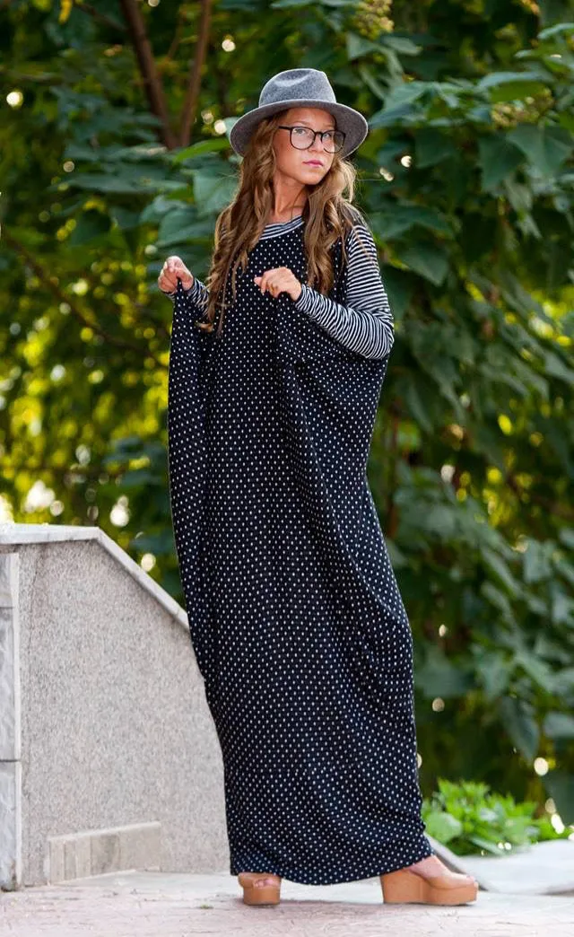 Draped knit one shoulder caftan dress