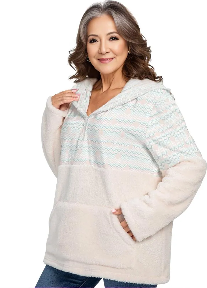 Easy Days Womens Borg Fleece Hoodie With Half Zip Voluptuous ( ) Plus Size