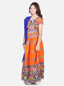 Girls Navratri Peacock embroidery Navratri Chaniya Choli with Dupatta for Garba- Orange