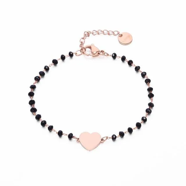 Heart Charm Crystal Beaded Bracelet