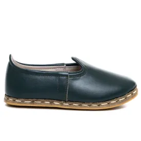 Kids Dark Green Leather Shoes