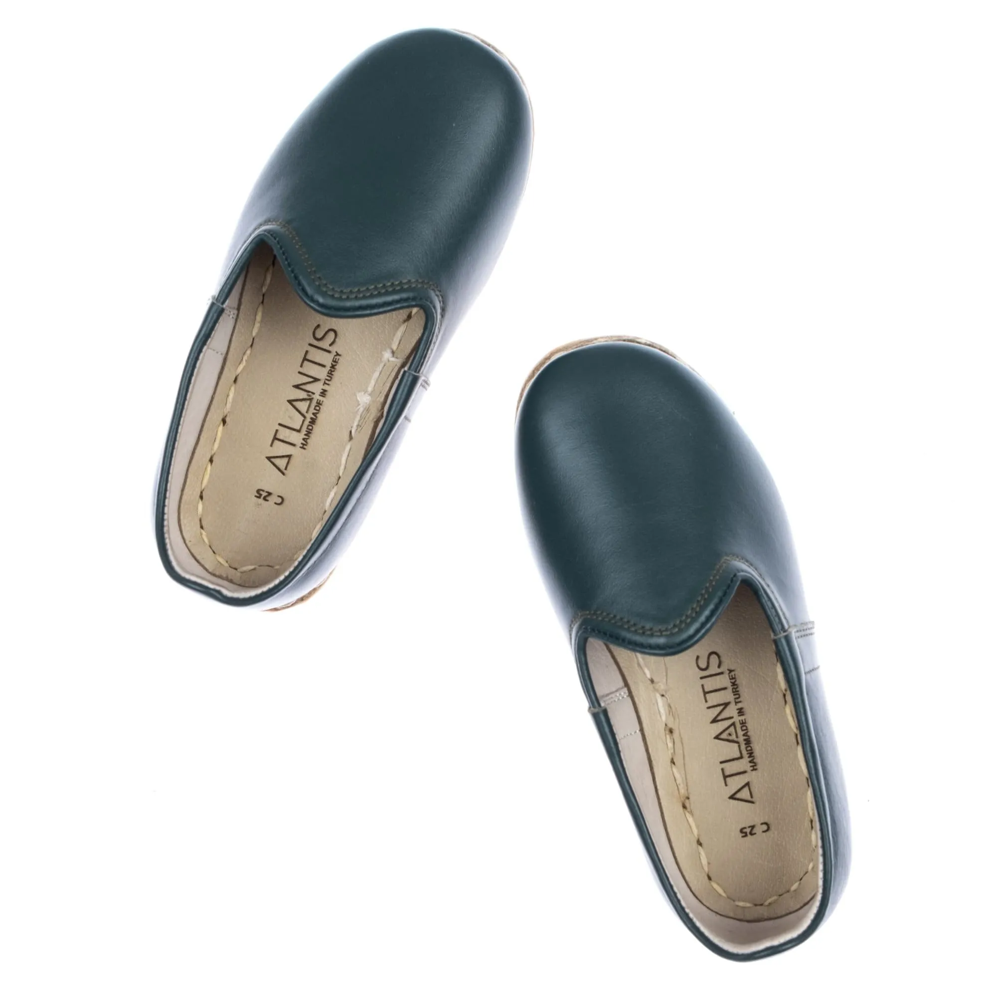 Kids Dark Green Leather Shoes