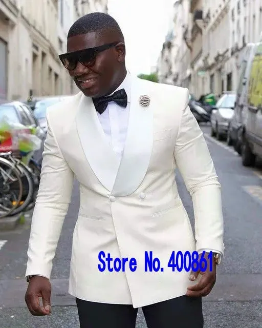 Latest Design One Button White Paisley Shawl Lapel Wedding Groom Tuxedos Men Party Groomsmen Suits (Jacket Pants Tie) K32