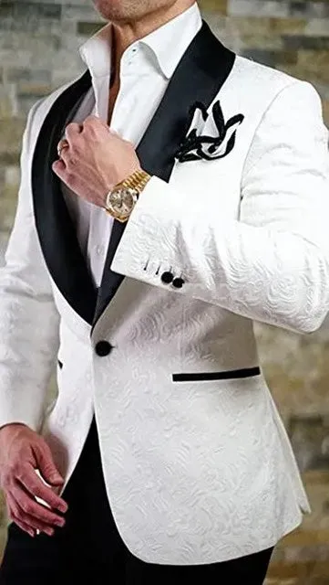 Latest Design One Button White Paisley Shawl Lapel Wedding Groom Tuxedos Men Party Groomsmen Suits (Jacket Pants Tie) K32