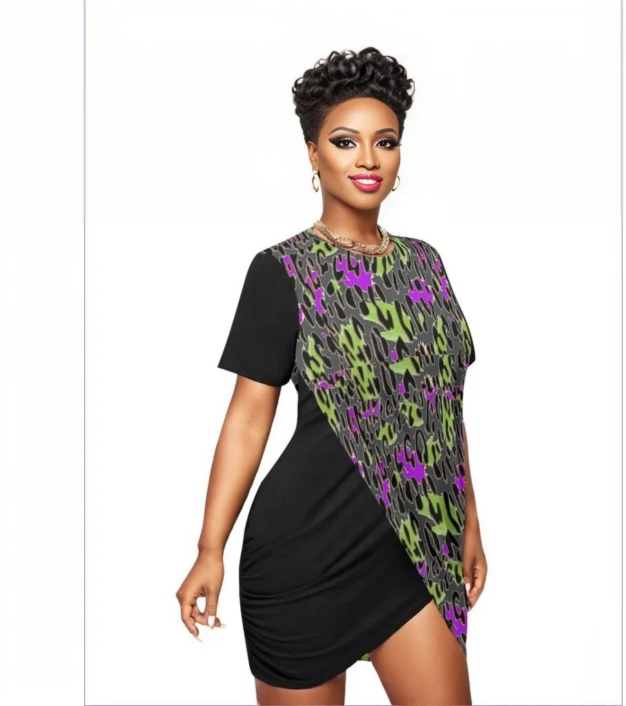 Leopard Splash Grunge Women’s Stacked Hem Dress Voluptuous ( ) Plus Size