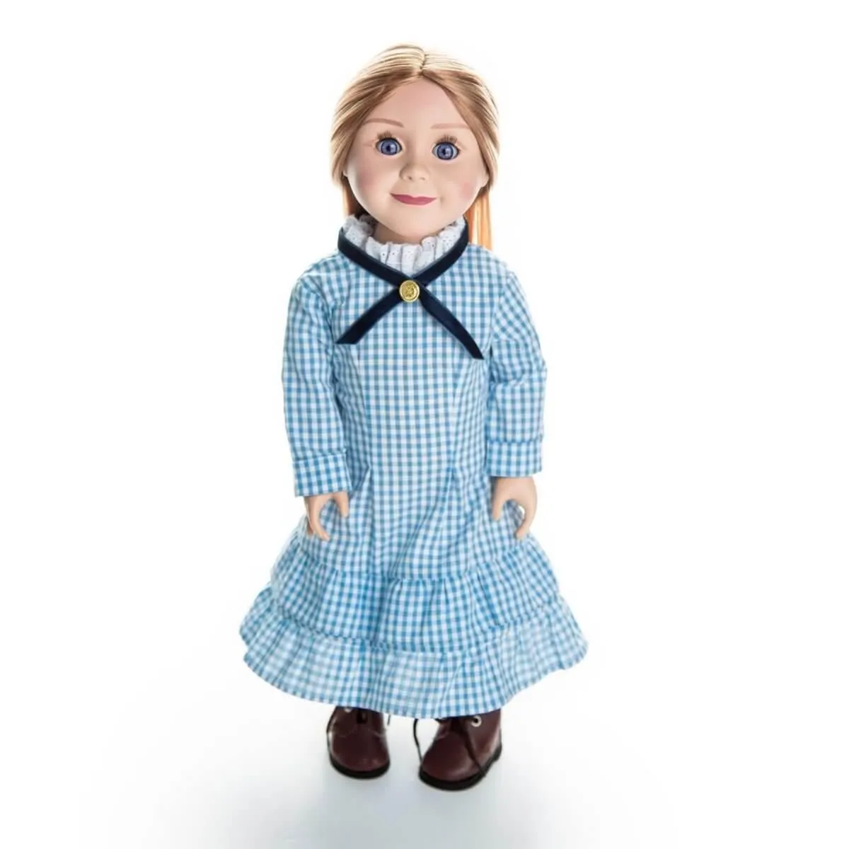 Little House On The Prairie Blue Check Dress, Clothes for 18 Inch Dolls