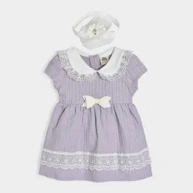 Luxe Bow details Dress with Headband Purple