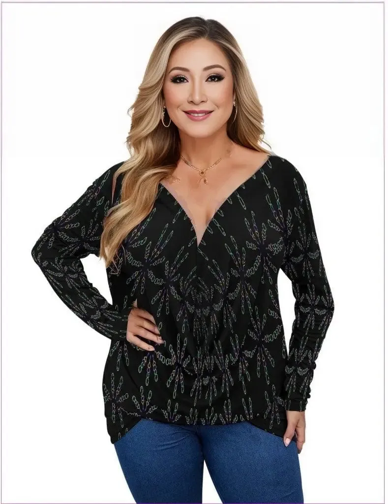 Mandala Womens V-neck Plus Draped Longline Top With Long Sleeve Voluptuous ( ) Plus Size