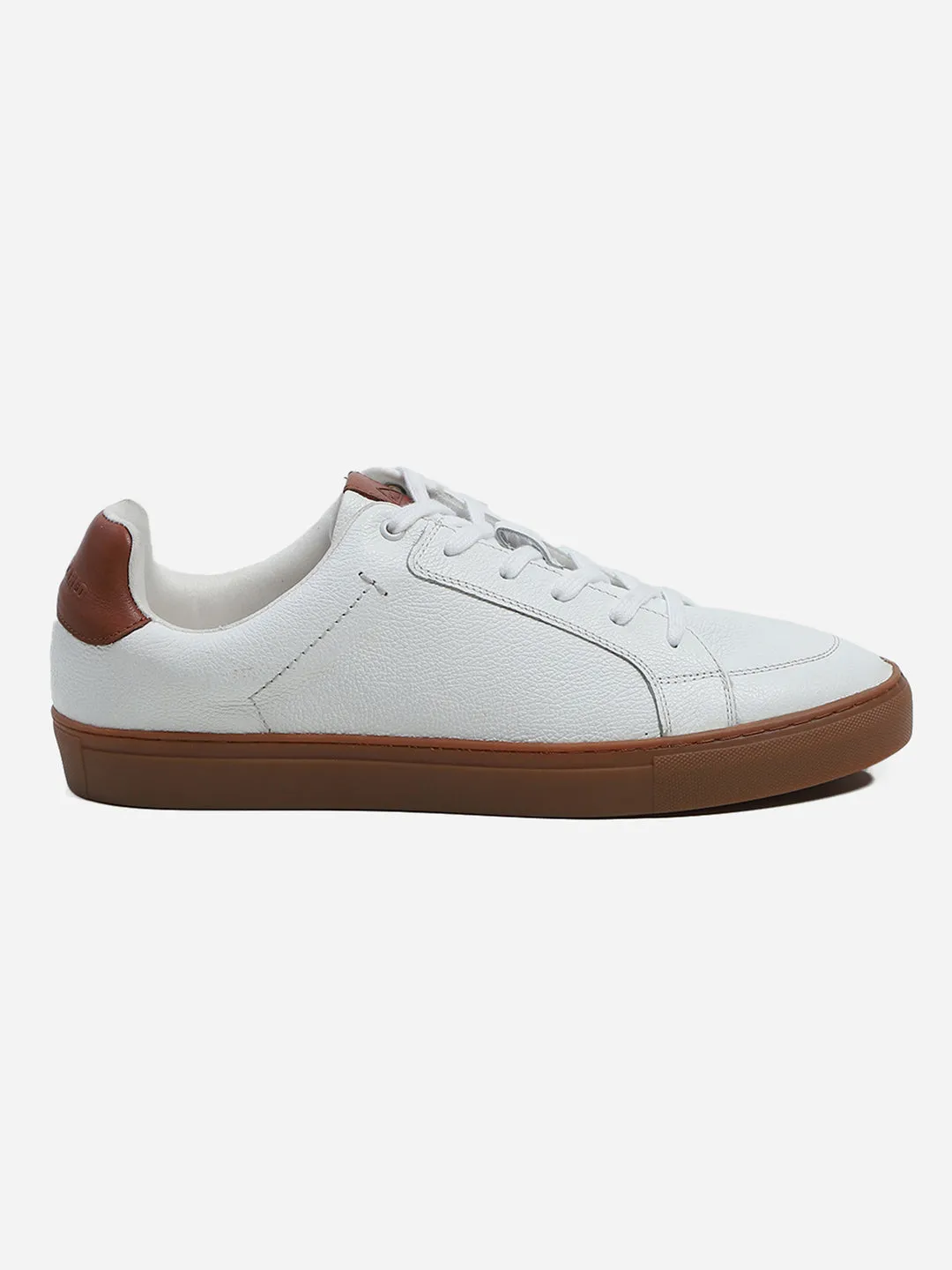 Men White Lace Up Genuine Leather Casual Sneakers