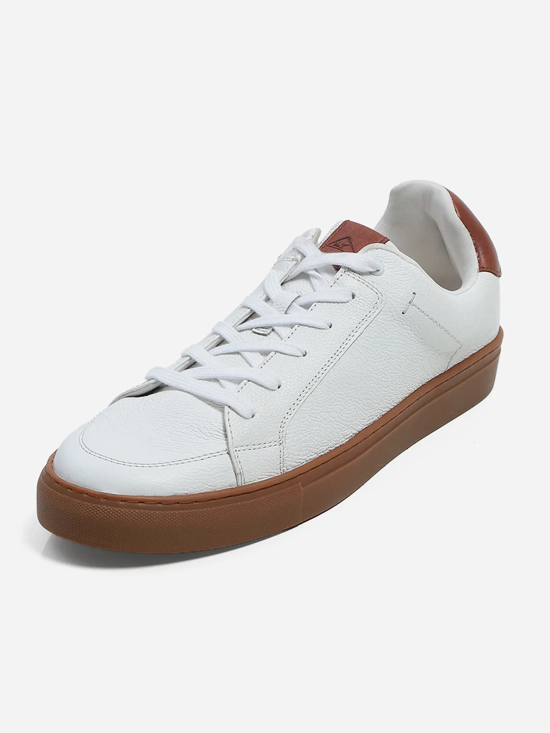 Men White Lace Up Genuine Leather Casual Sneakers