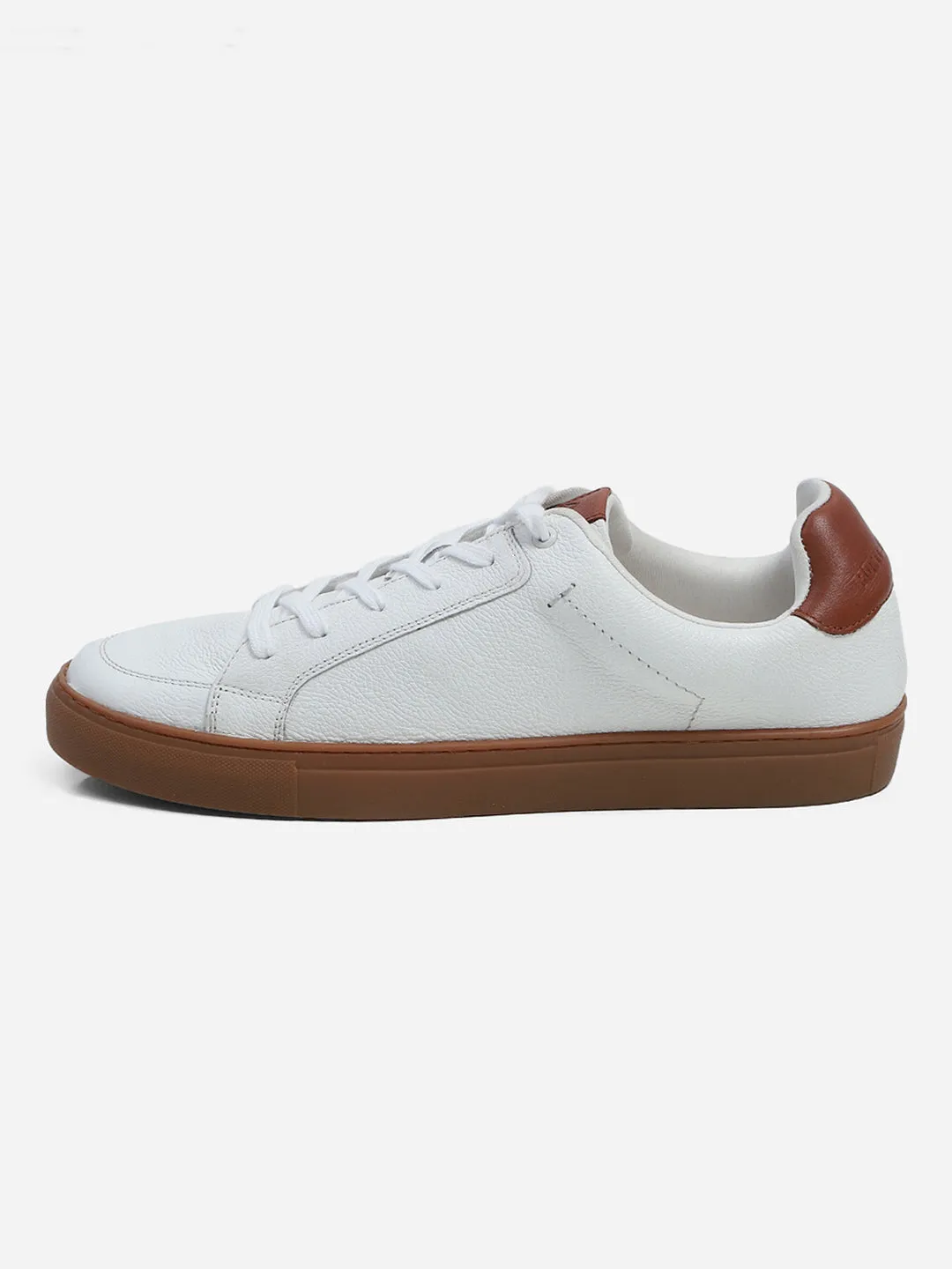 Men White Lace Up Genuine Leather Casual Sneakers