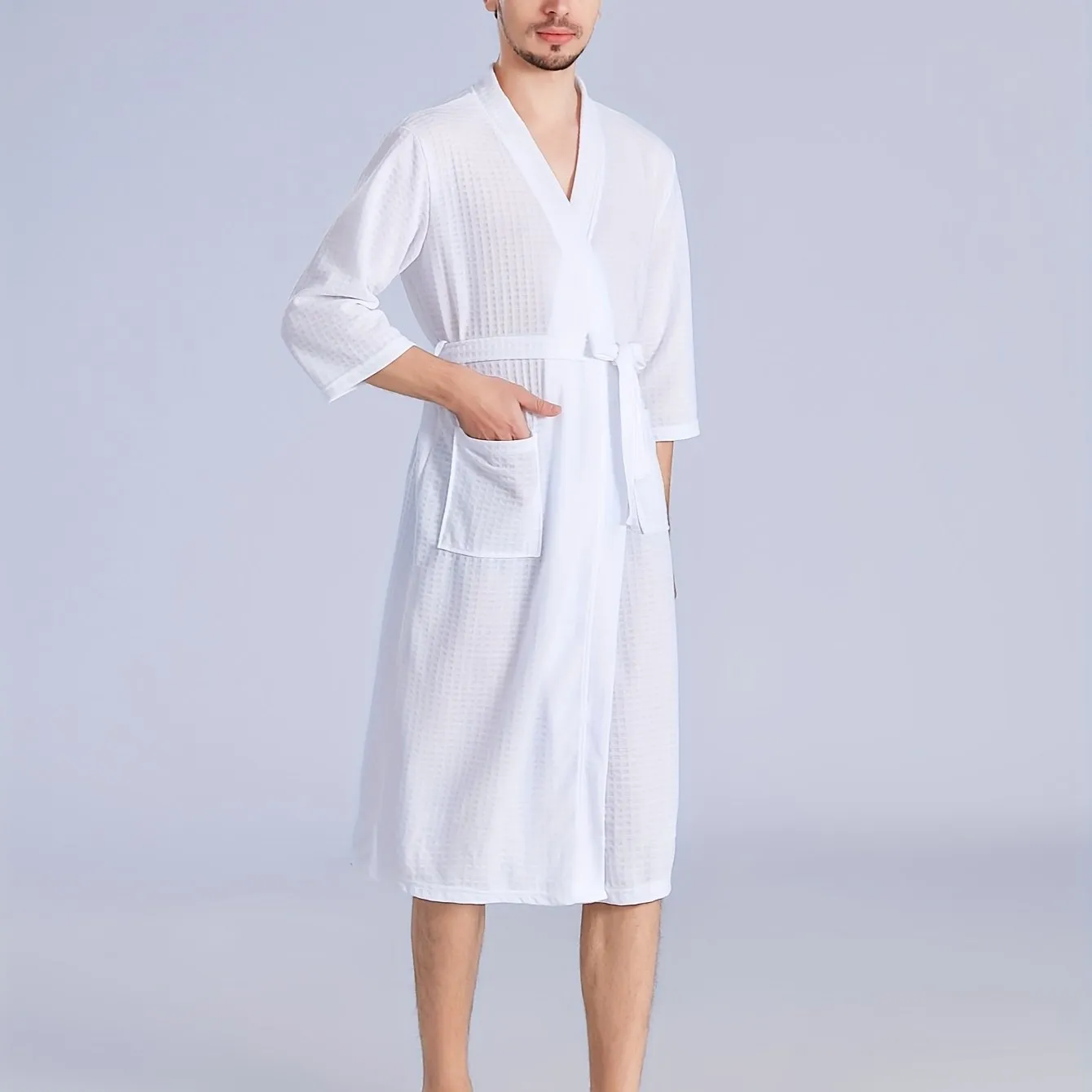 Men's Breathable Comfy Solid Color Thin Style Robe For Home Pajamas Wear Nightgown Sets After A Bath For Spring And Summer