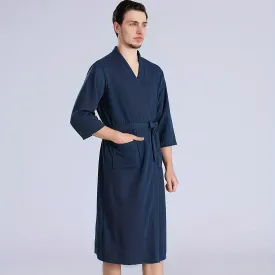 Men's Breathable Comfy Solid Color Thin Style Robe For Home Pajamas Wear Nightgown Sets After A Bath For Spring And Summer