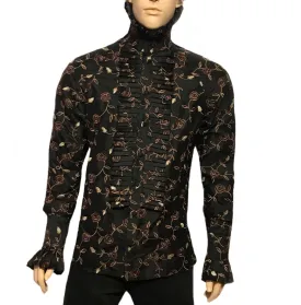 Men's Ruffle-Trimed Embroidery Silk Shirt