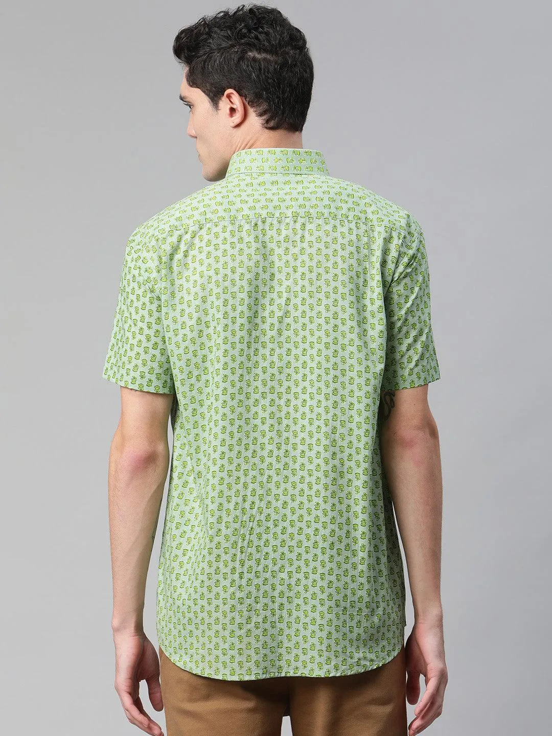 Millennial Men Light Green  & Parrot Green Cotton  Half Sleeve Shirt For Men-Mmh0188