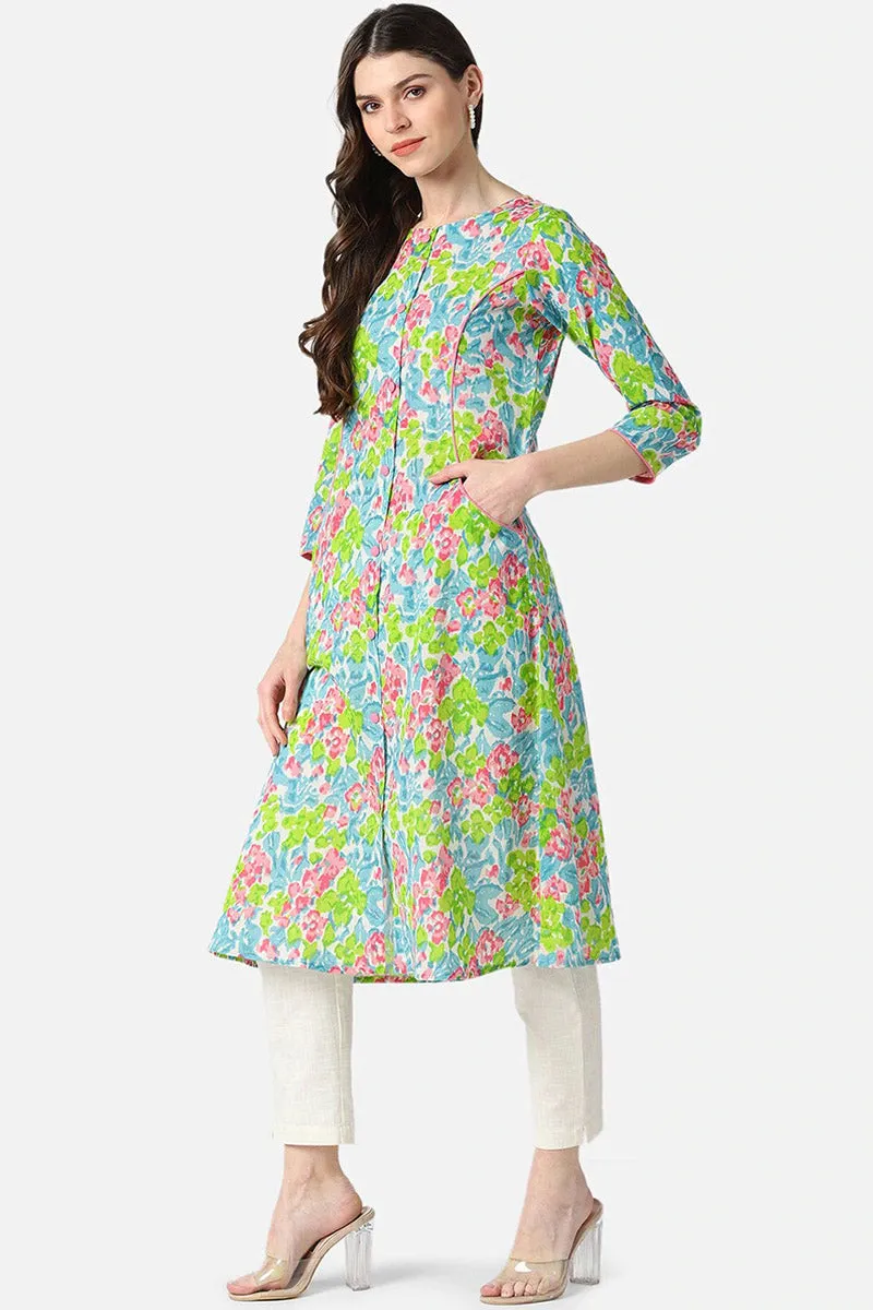 Multicoloured Floral A-line shape Printed Kurta